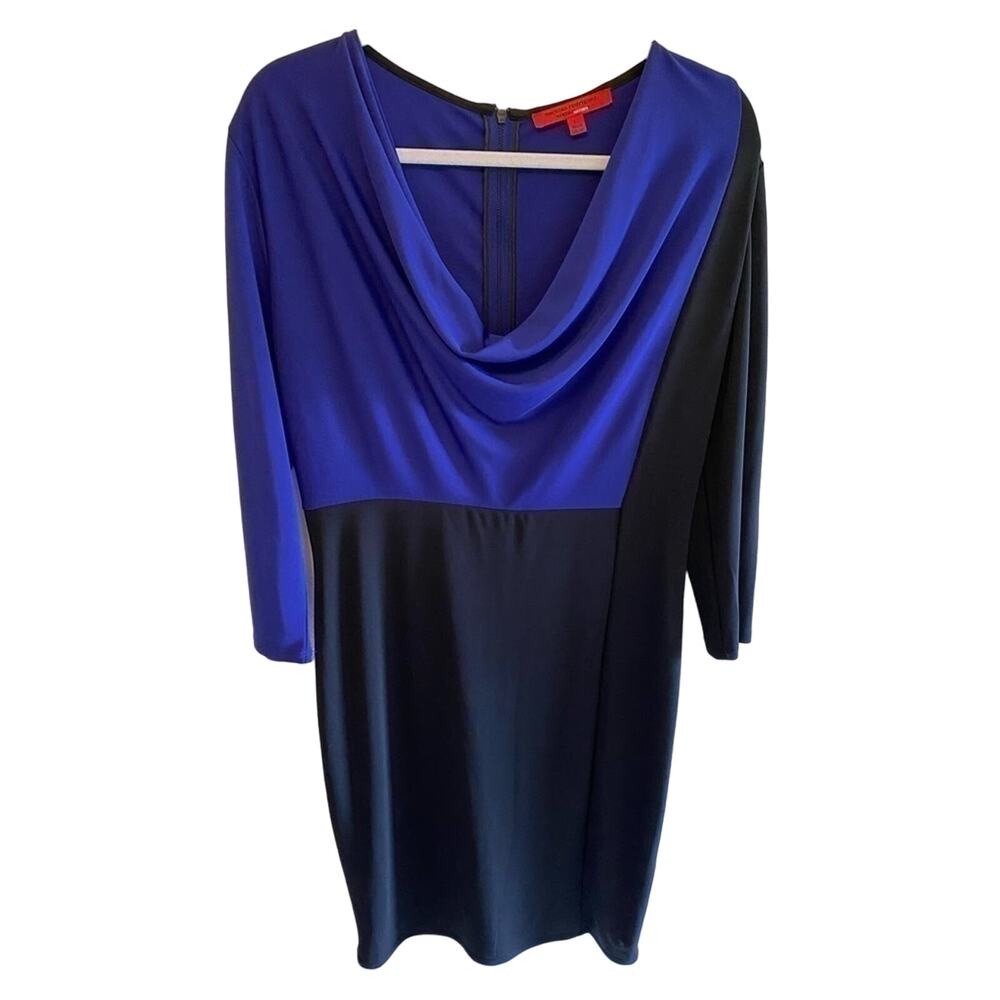 Narciso Rodriguez Purple Black 3/4 Sleeve Stretchy Dress Draped‎ Neckline Size L